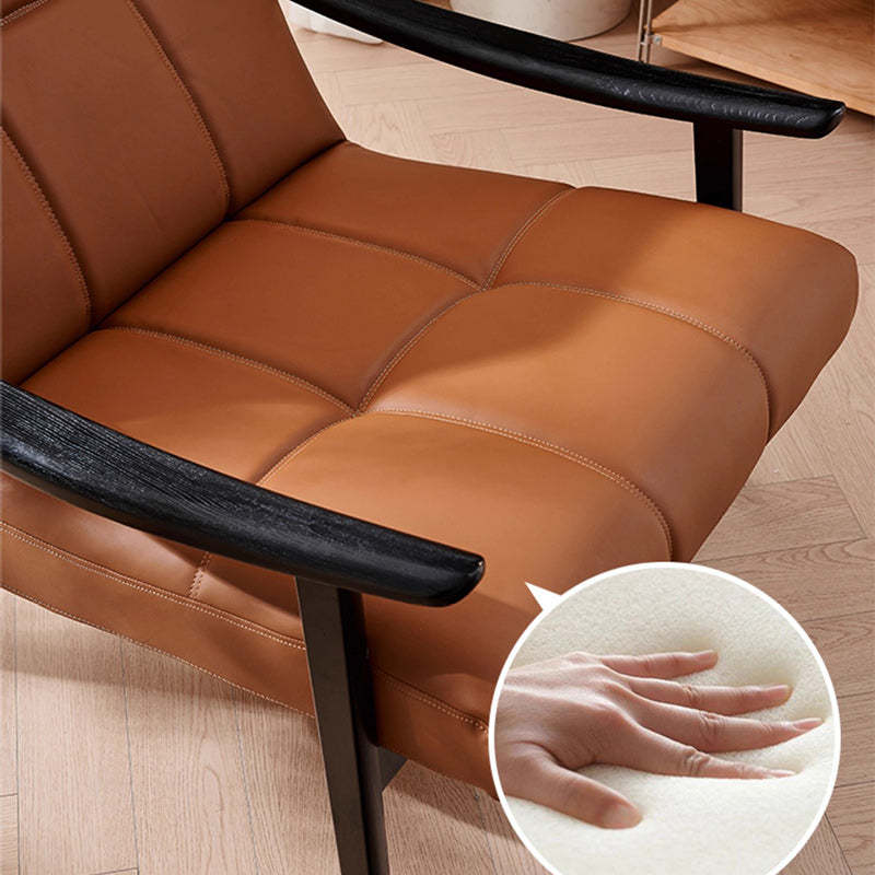 Retro Lattice Leather Wood Accent Chair