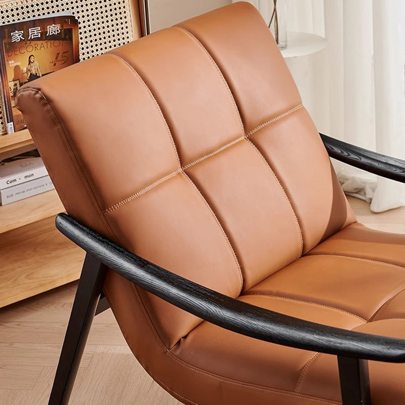 Retro Lattice Leather Wood Accent Chair