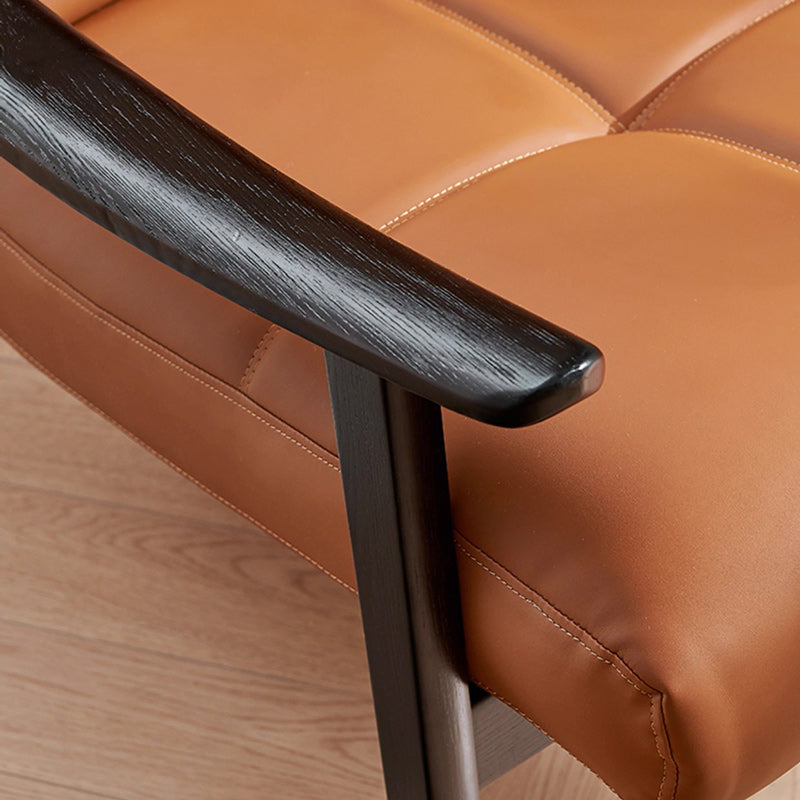 Retro Lattice Leather Wood Accent Chair