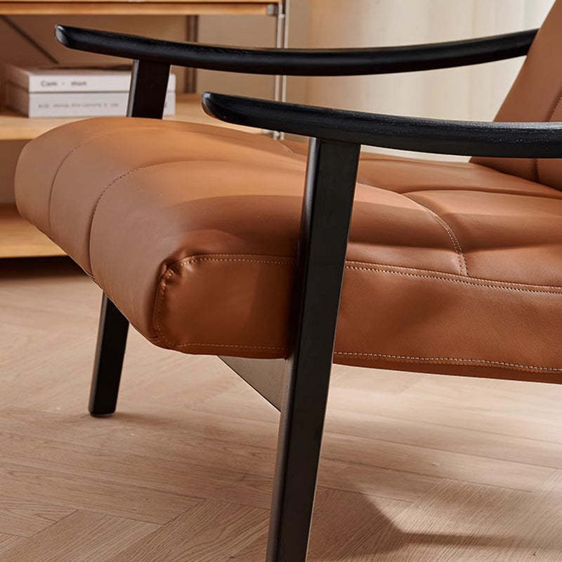Retro Lattice Leather Wood Accent Chair