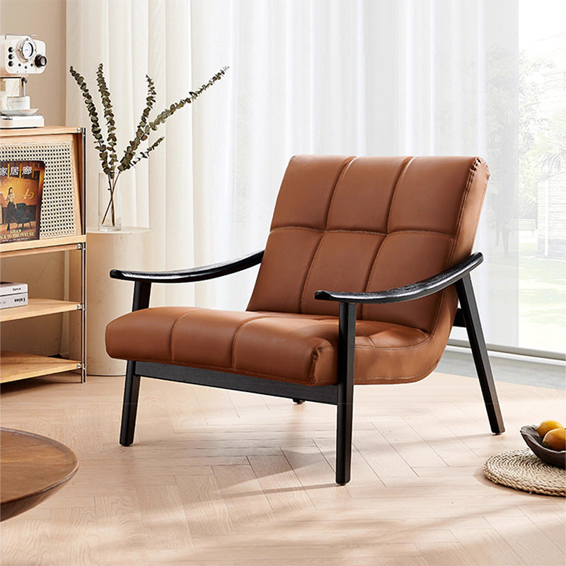 Retro Lattice Leather Wood Accent Chair
