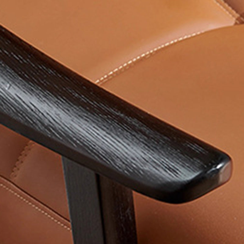 Retro Lattice Leather Wood Accent Chair