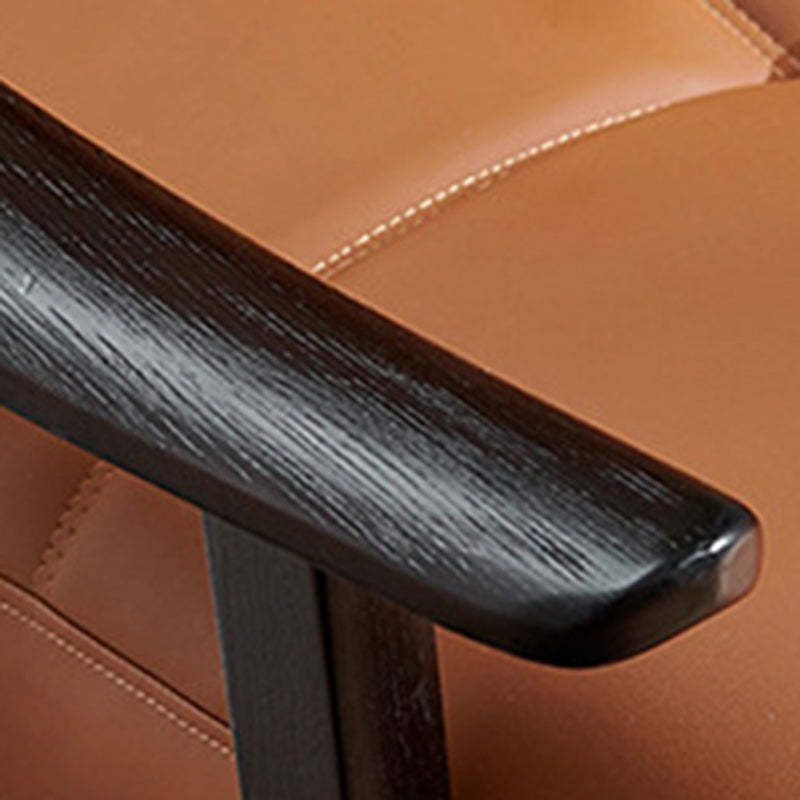 Retro Lattice Leather Wood Accent Chair