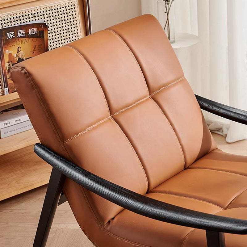 Retro Lattice Leather Wood Accent Chair