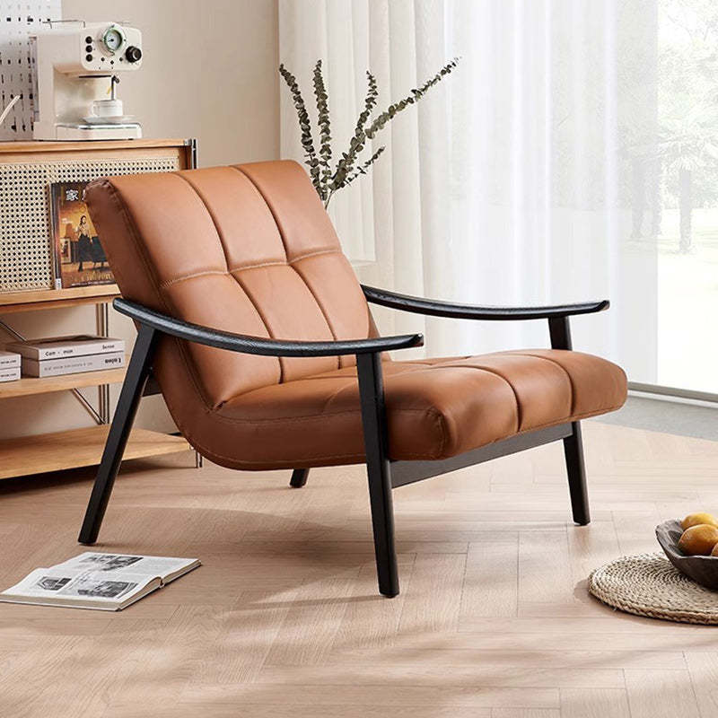 Retro Lattice Leather Wood Accent Chair