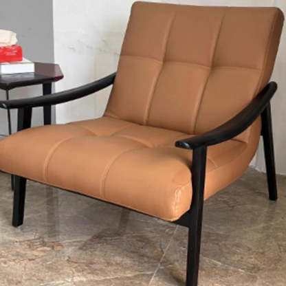 Retro Lattice Leather Wood Accent Chair