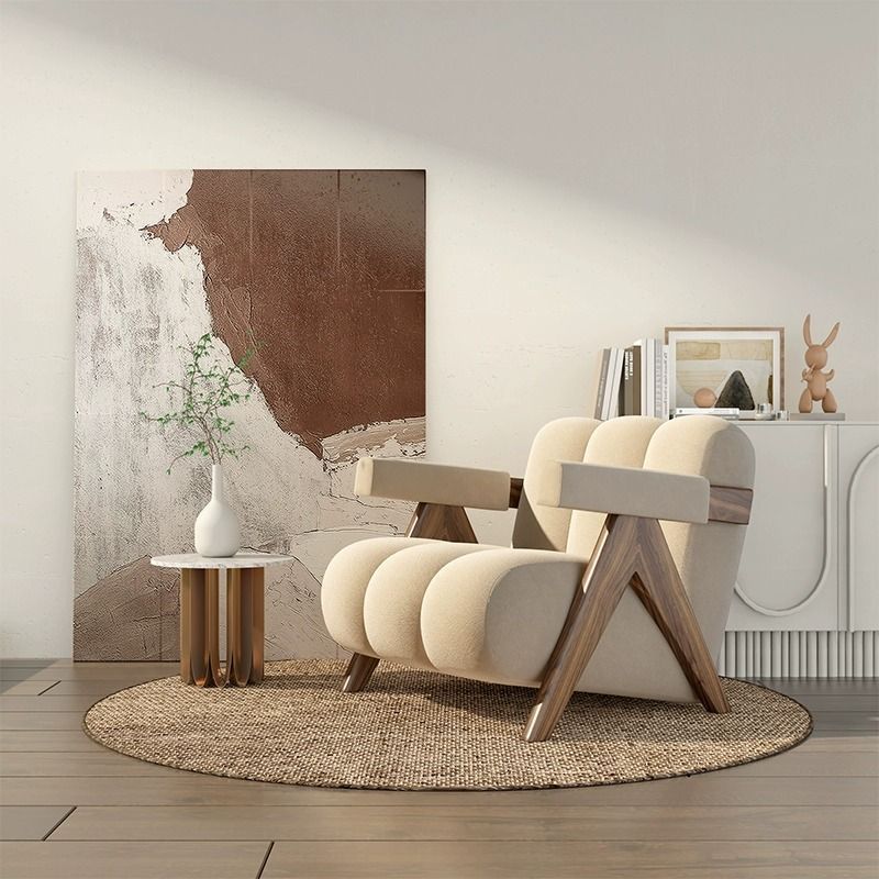 Nordic Striped Velvet Wood Accent Chair — White