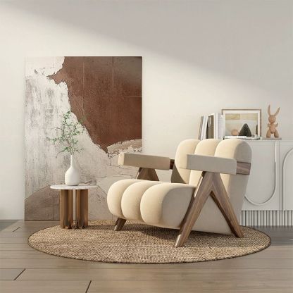 Nordic Striped Velvet Wood Accent Chair — White
