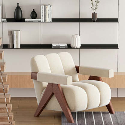 Nordic Striped Velvet Wood Accent Chair