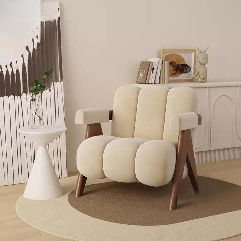Nordic Striped Velvet Wood Accent Chair