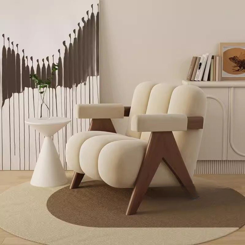 Nordic Striped Velvet Wood Accent Chair