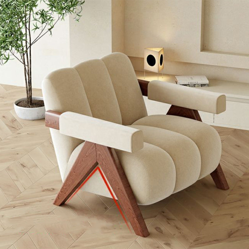 Nordic Striped Velvet Wood Accent Chair