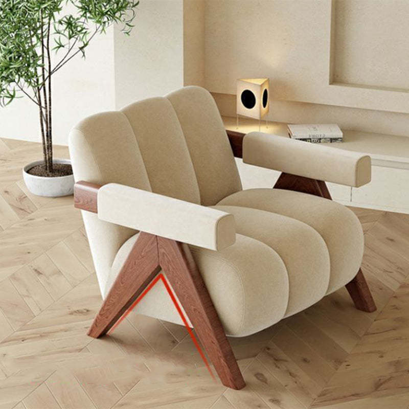 Nordic Striped Velvet Wood Accent Chair