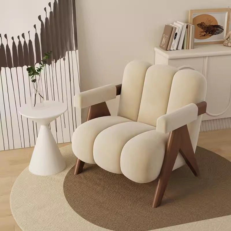 Nordic Striped Velvet Wood Accent Chair