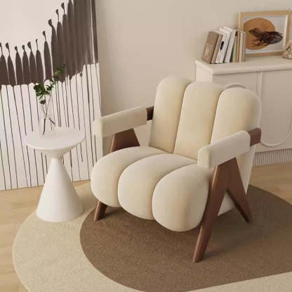Nordic Striped Velvet Wood Accent Chair
