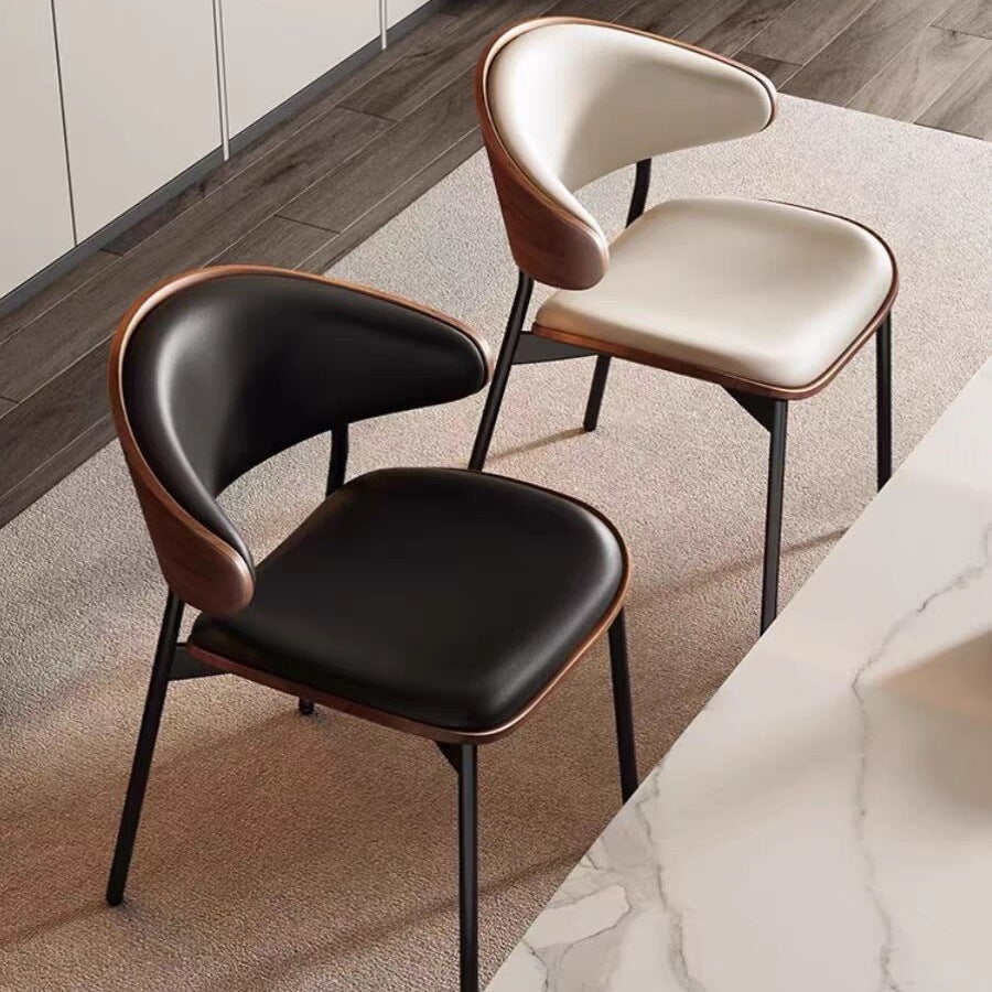 Minimalist Curved Leather Faux Dining Chair