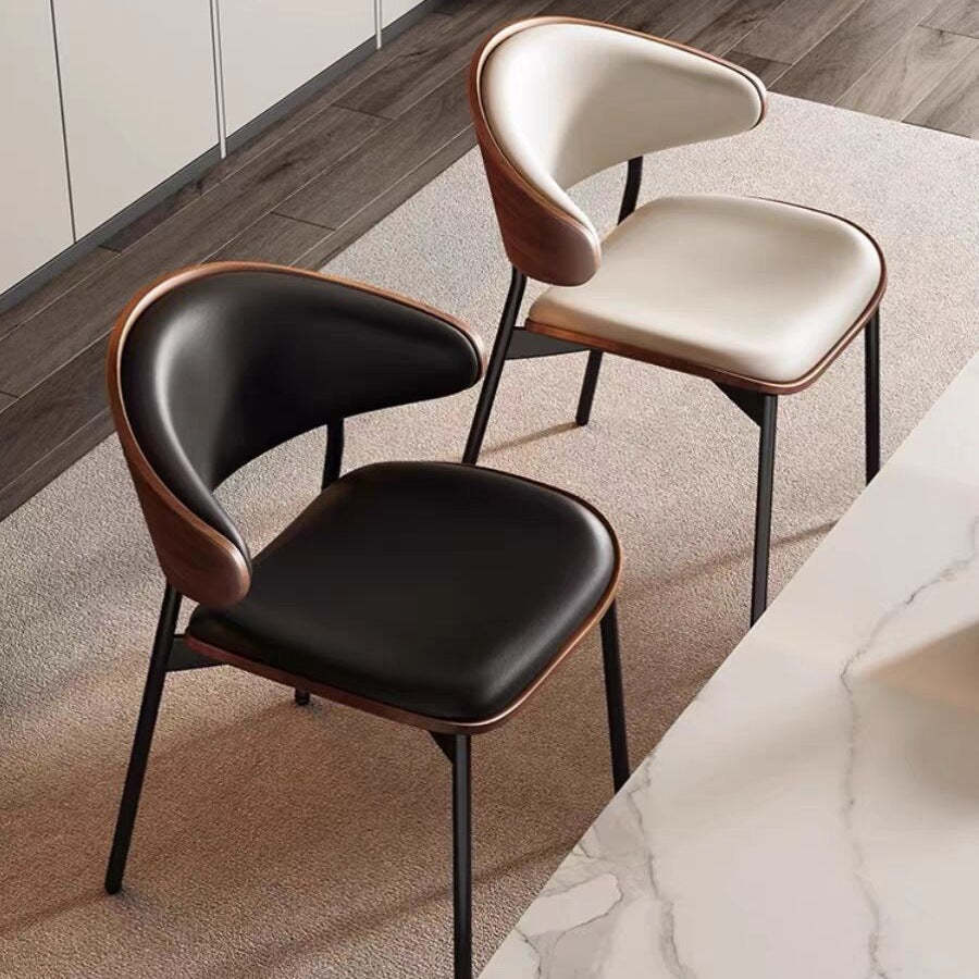 Minimalist Curved Leather Faux Dining Chair — White