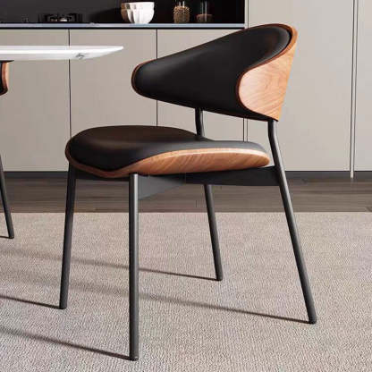 Minimalist Curved Leather Faux Dining Chair