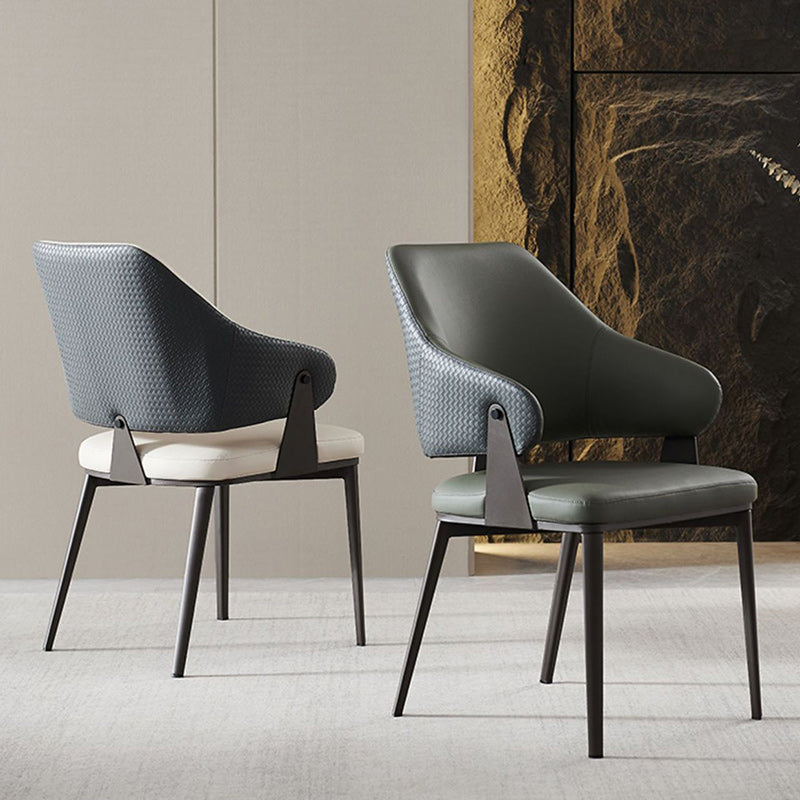 Modern Leather Metal Frame Dining Chair — Dark Green