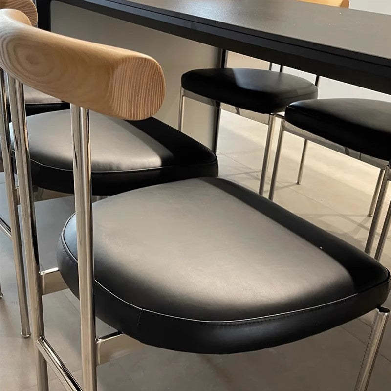 Vintage Leather Solid Wood Half-Round Curved Dining Chair