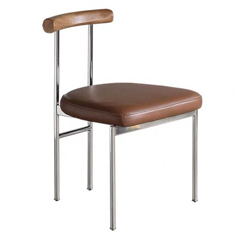 Vintage Leather Solid Wood Half-Round Curved Dining Chair