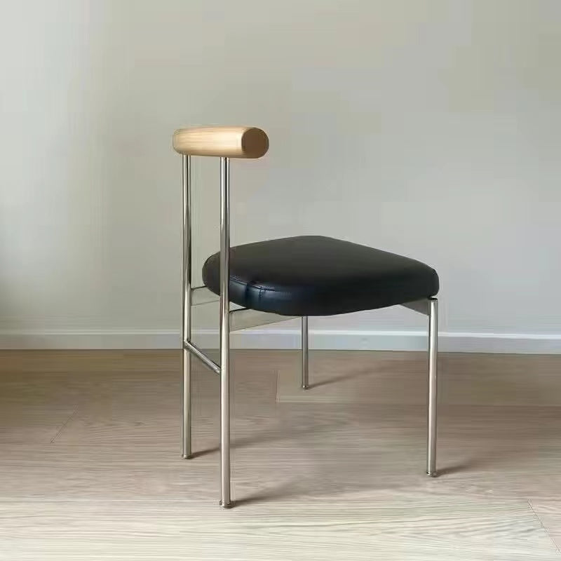 Vintage Leather Solid Wood Half-Round Curved Dining Chair — Brown