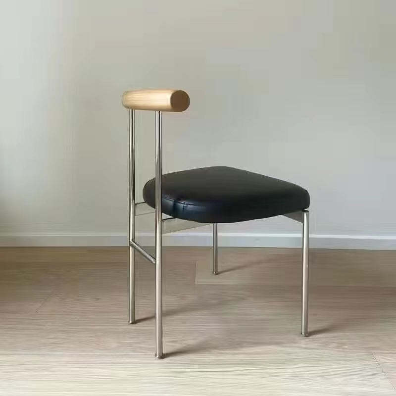 Vintage Leather Solid Wood Half-Round Curved Dining Chair — Brown