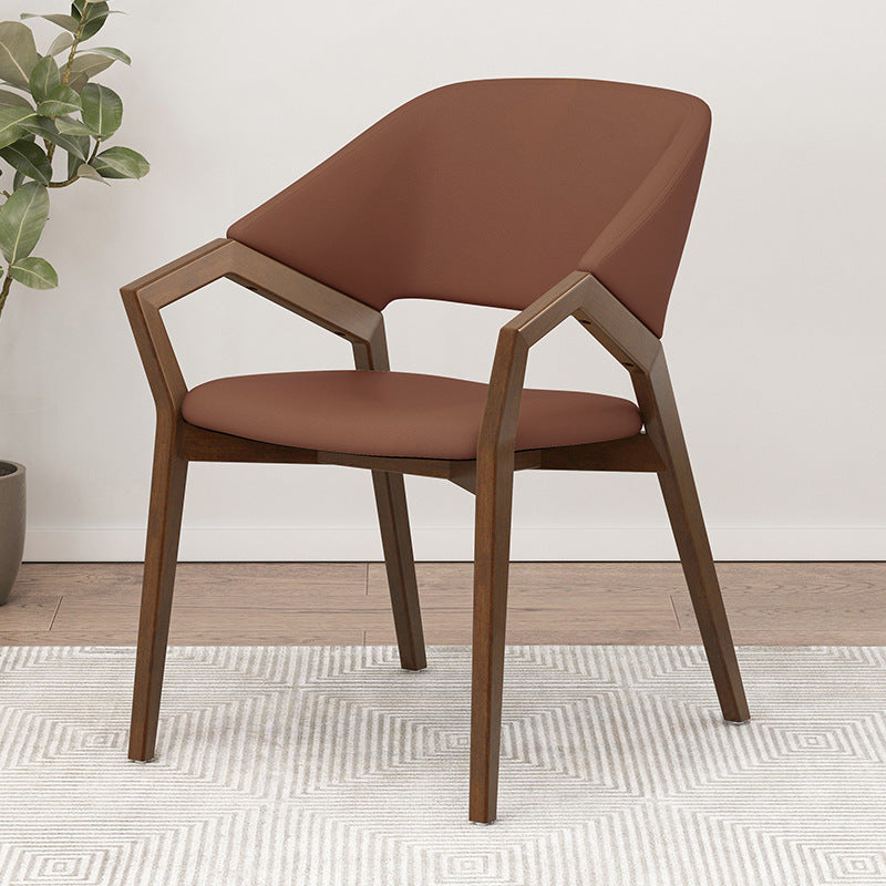Minimalist Leather Wood Curved Dining Chair