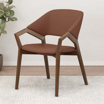 Minimalist Leather Wood Curved Dining Chair