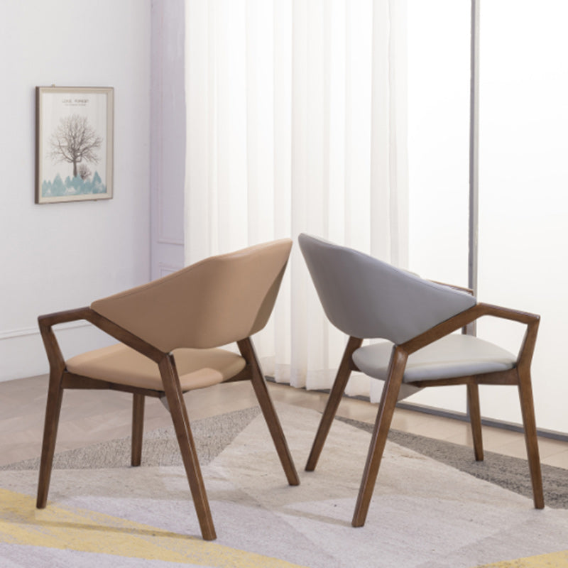 Minimalist Leather Wood Curved Dining Chair