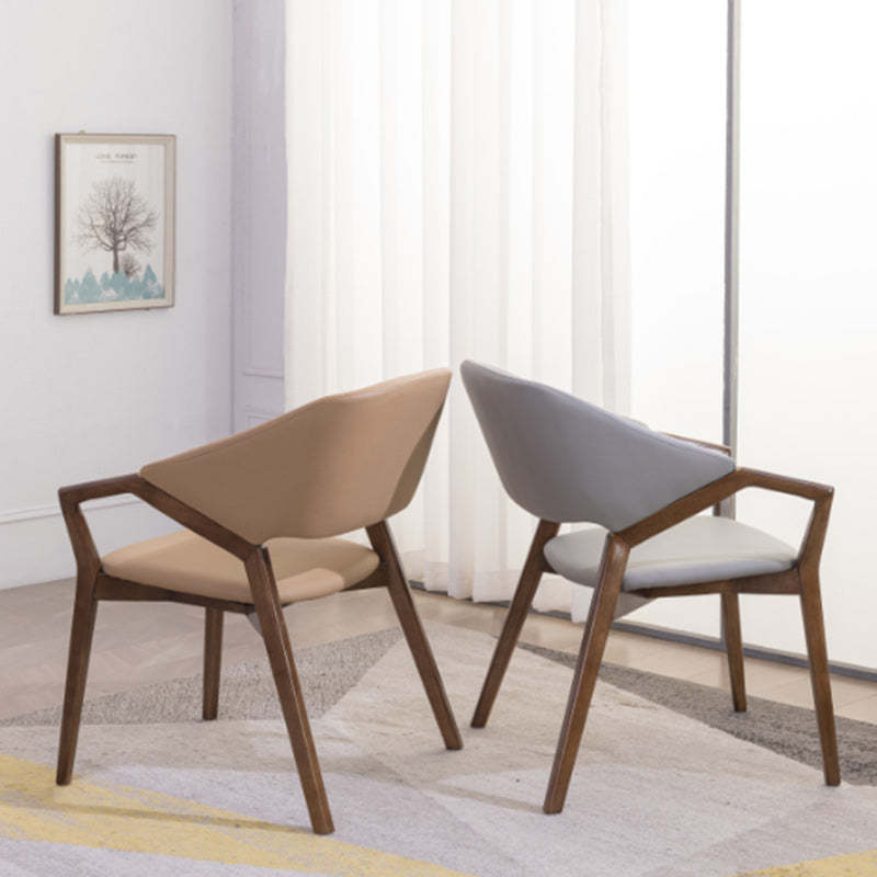 Minimalist Leather Wood Curved Dining Chair