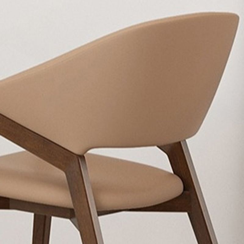 Minimalist Leather Wood Curved Dining Chair