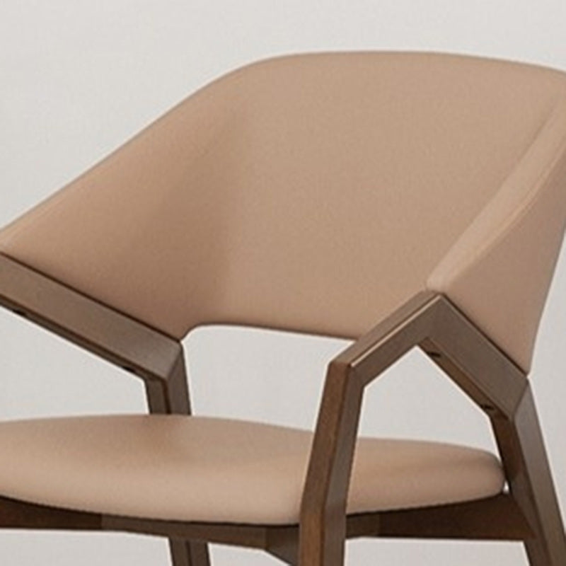 Minimalist Leather Wood Curved Dining Chair — Light Khaki