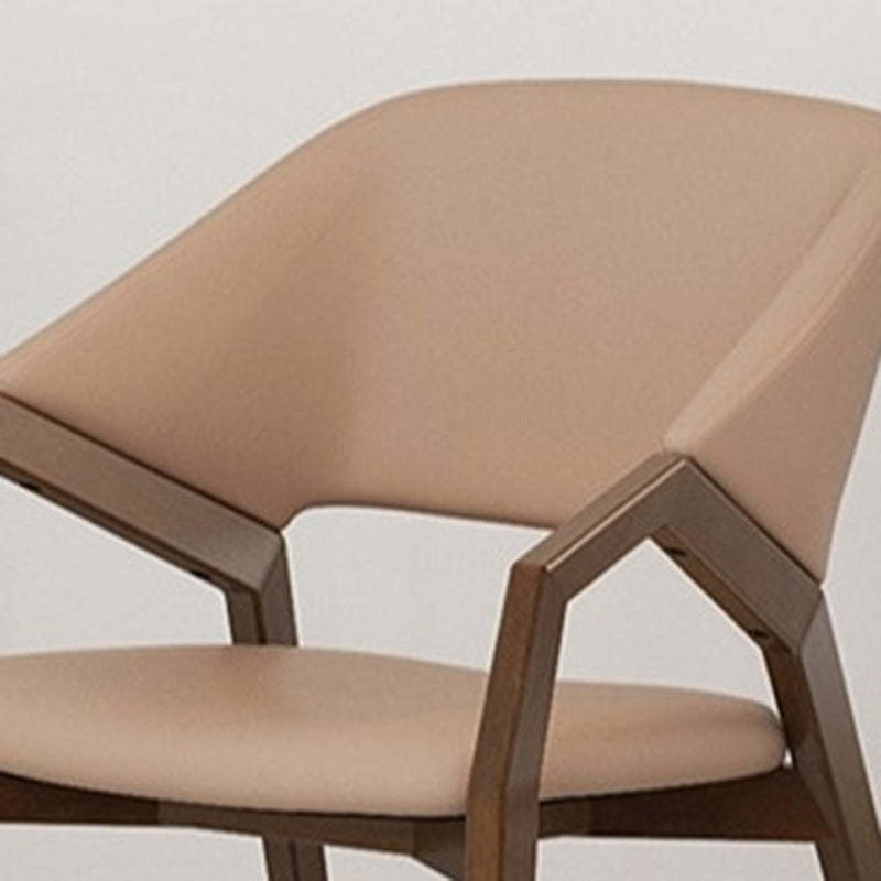 Minimalist Leather Wood Curved Dining Chair — Light Khaki