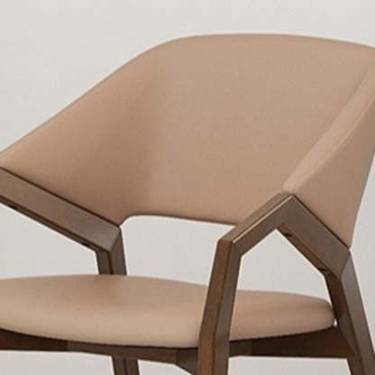 Minimalist Leather Wood Curved Dining Chair — Light Khaki