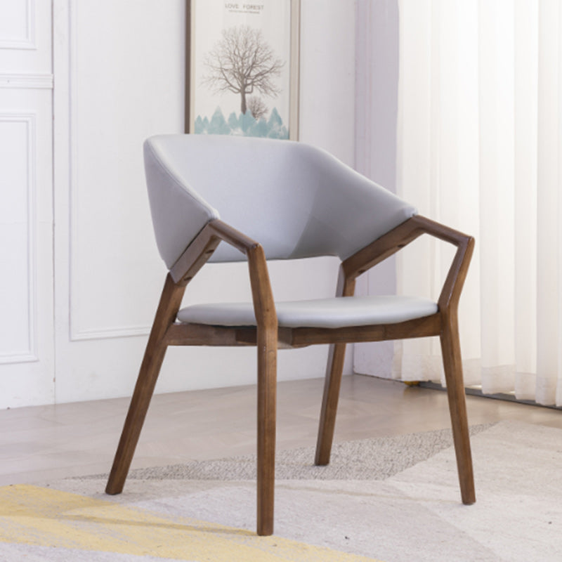 Minimalist Leather Wood Curved Dining Chair