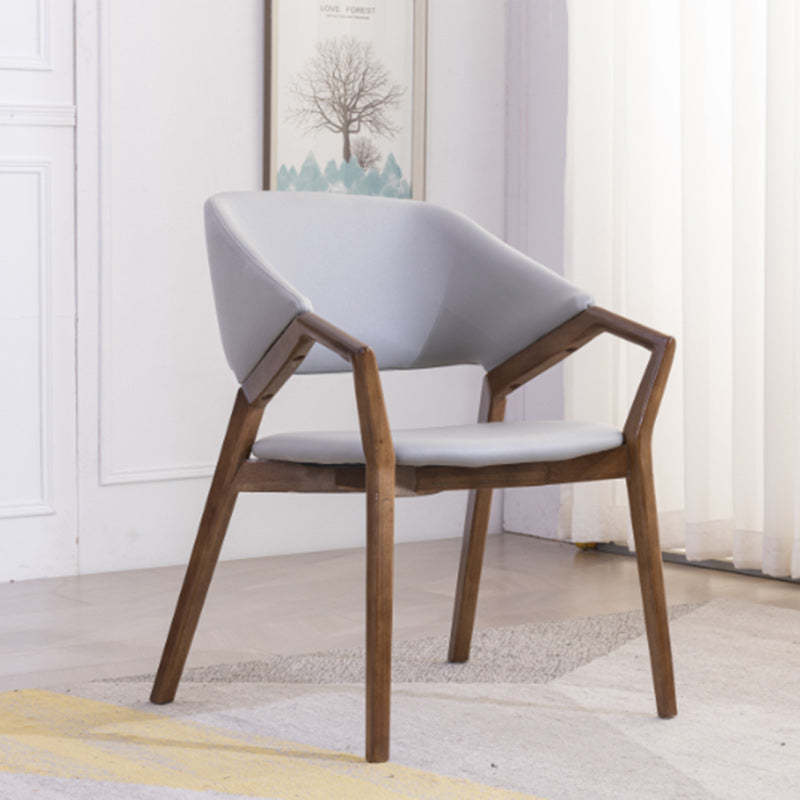 Minimalist Leather Wood Curved Dining Chair