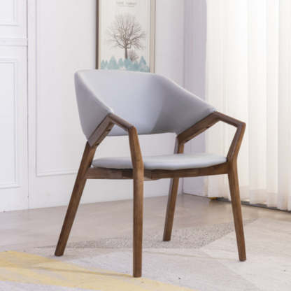 Minimalist Leather Wood Curved Dining Chair