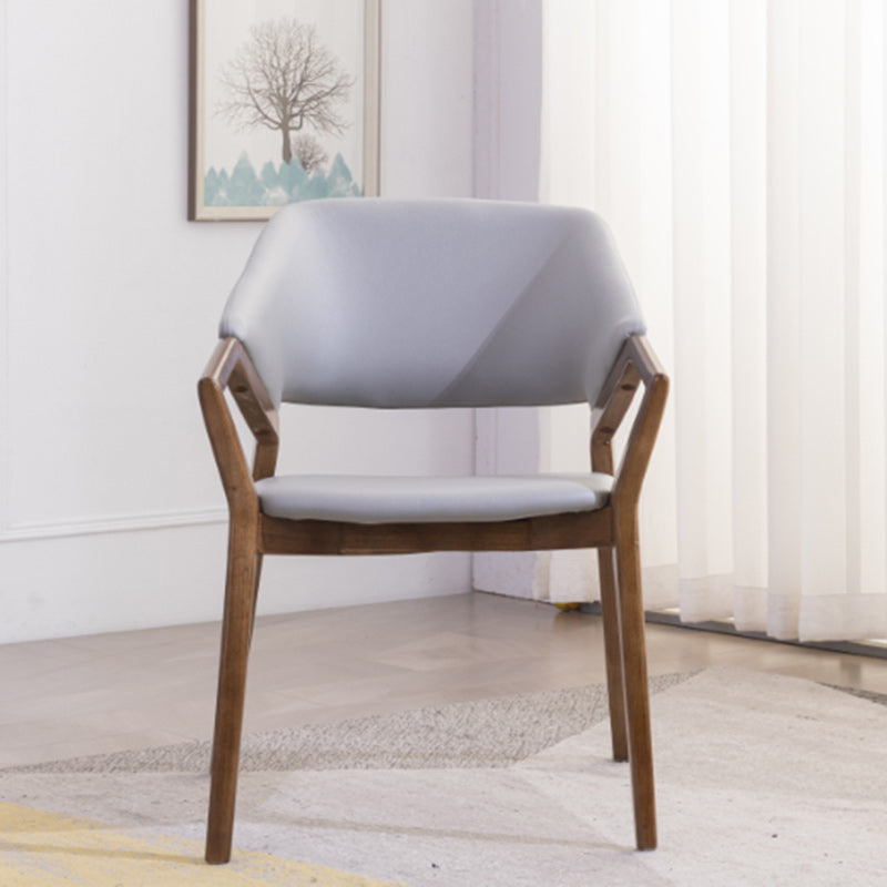 Minimalist Leather Wood Curved Dining Chair