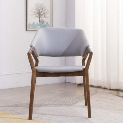 Minimalist Leather Wood Curved Dining Chair