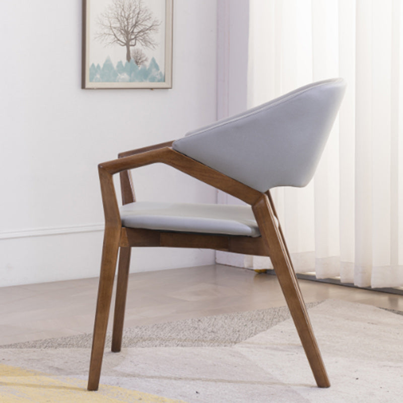 Minimalist Leather Wood Curved Dining Chair