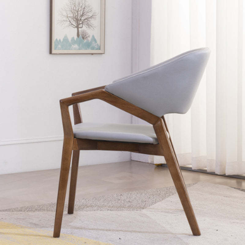 Minimalist Leather Wood Curved Dining Chair