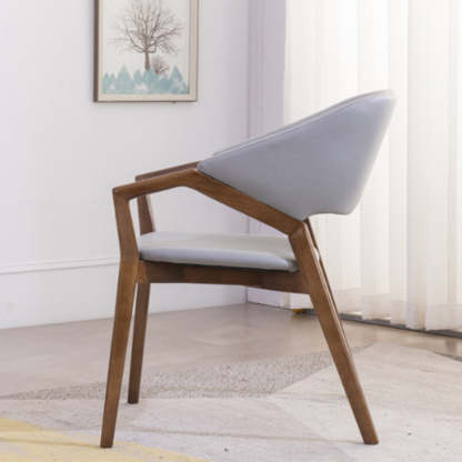 Minimalist Leather Wood Curved Dining Chair