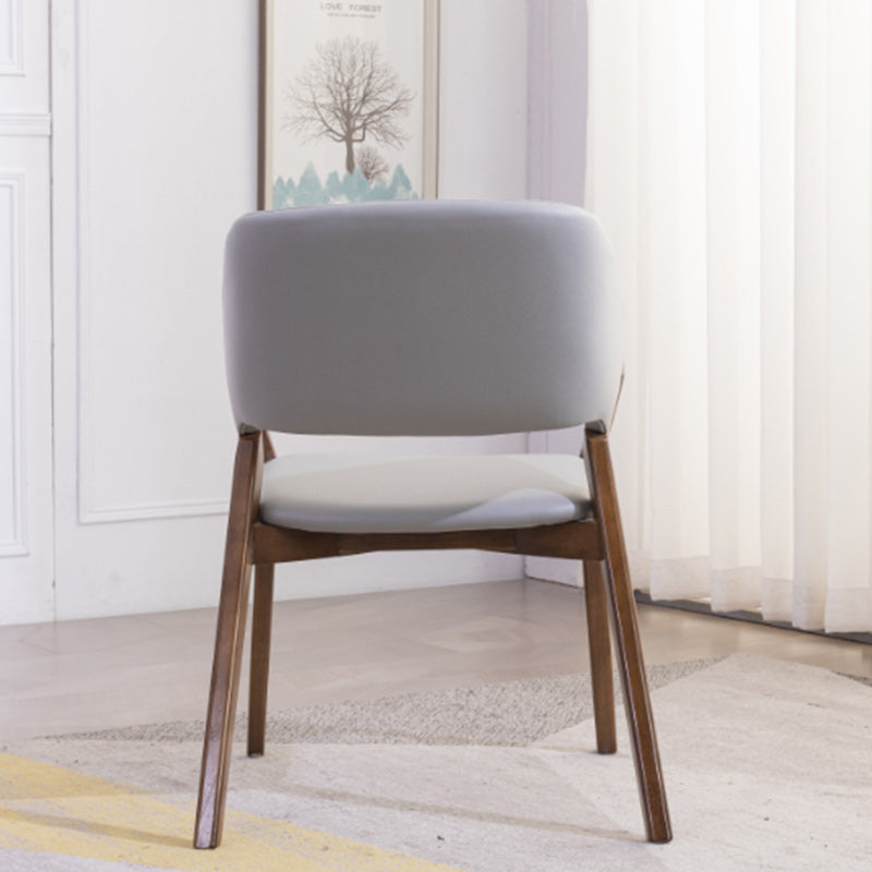 Minimalist Leather Wood Curved Dining Chair