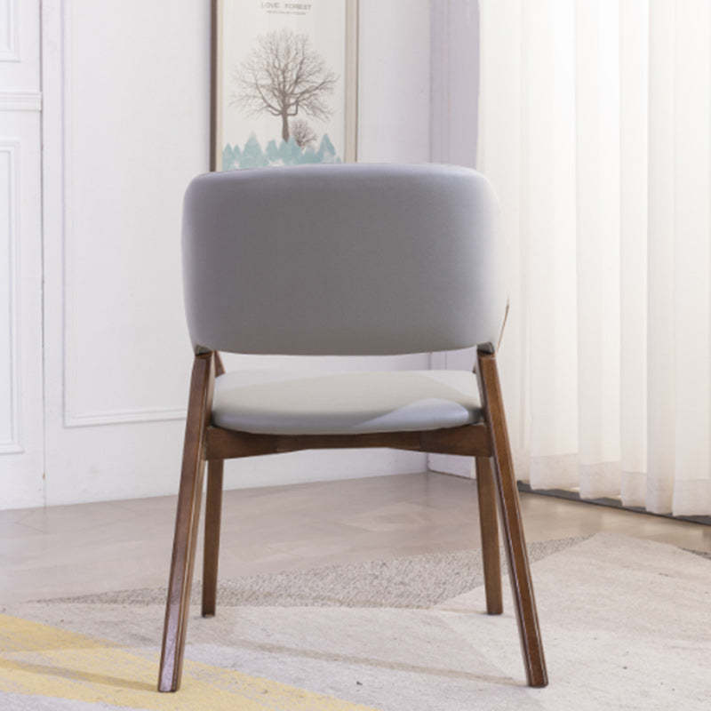 Minimalist Leather Wood Curved Dining Chair