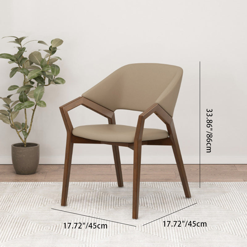 Minimalist Leather Wood Curved Dining Chair — Brown