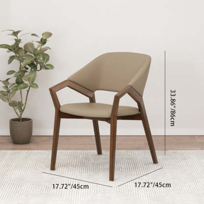 Minimalist Leather Wood Curved Dining Chair — Brown