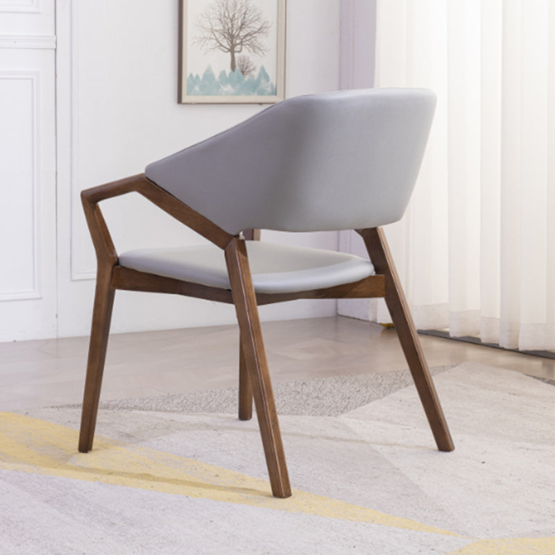 Minimalist Leather Wood Curved Dining Chair