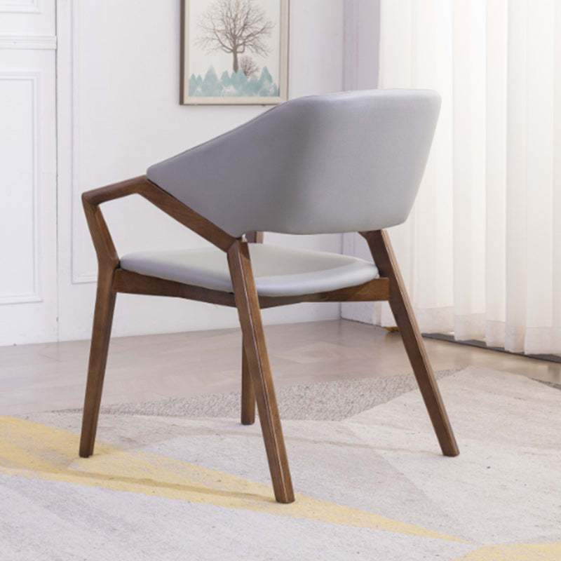 Minimalist Leather Wood Curved Dining Chair