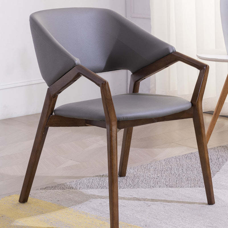 Minimalist Leather Wood Curved Dining Chair